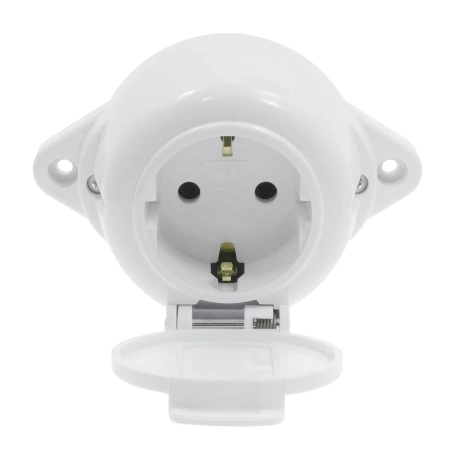 Gniazdo elektryczne bryzgoszczelne IP44 z klapką, montaż natynkowy, kolor biały, seria Retro PRL