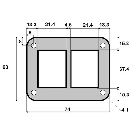 Ramka aluminiowa na 2 przełączniki klawiszowe, czarna, 68 × 74 mm