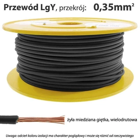 Przewód instalacyjny miedziany jednożyłowy LgY 0,35 mm2, linka giętka, czarny
