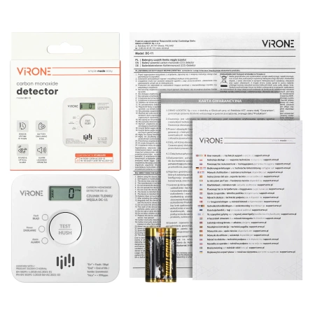 Czujnik czadu / tlenku węgla VIRONE DC-11 - LCD, 2xAA, sensor 10 lat