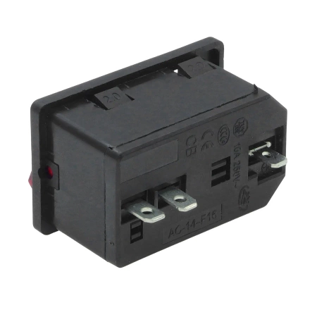Zintegrowane gniazdo zasilania 230V IEC, 10A, włącznik czerwony, bezpiecznik, AC-14-F16