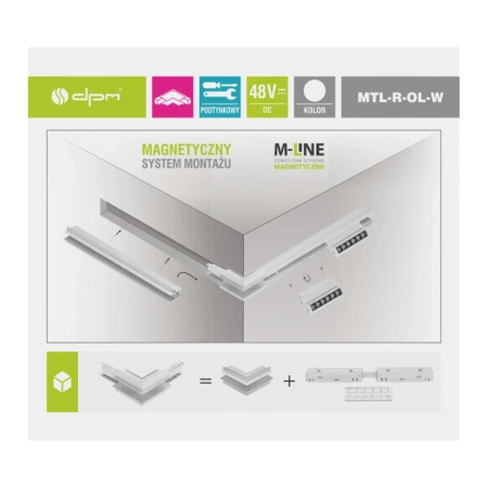 Łącznik kątowy do szyny magnetycznej zewnętrzny podtynkowy biały M-LINE