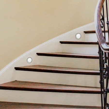 Lampka schodowa LED, 230Vac, okrągła srebrna