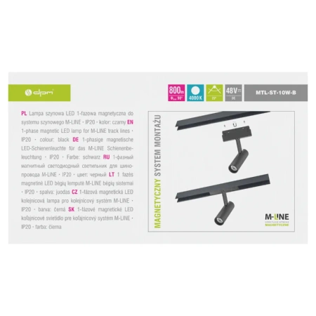 Reflektor szynowy magnetyczny 10W 800lm 4000K czarny M-LINE