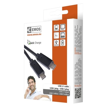 Kabel USB-C do USB-C 3.1, 1m, czarny, EMOS SM7022BL