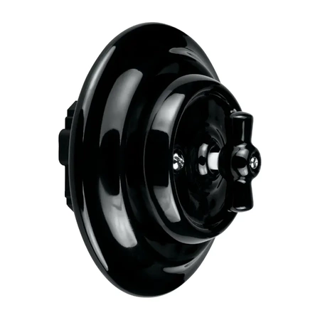 Włącznik światła podwójny obrotowy z ramką, ceramiczny, montaż podtynkowy, kolor czarny Ceramic Loft