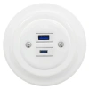 Ładowarka USB A+C 20W okrągła biała ceramiczna podtynkowa z ramką - Ceramic Loft