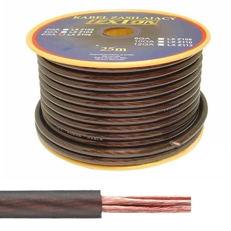 Przewód zasilający Car Audio 6 Ga, średnica 8 mm, czarny, 1 mb