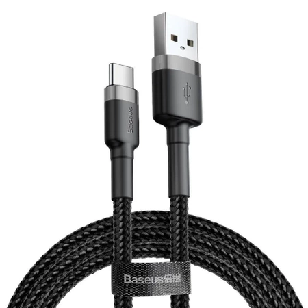 Kabel USB do USB-C 1m, szybkie ładowanie QC3.0 3A, nylonowy oplot, czarno-szary Baseus
