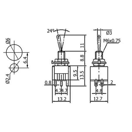 Przełącznik ON-ON DPDT 6P podwójny MTS-202