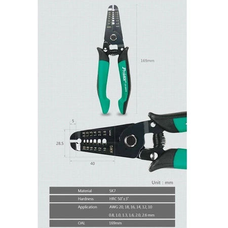 Precyzyjny ściągacz izolacji do przewodów 0.8-2.6 mm ProsKit CP-3002D