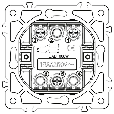 Włącznik podwójny, kwadratowy, biały, podtynkowy, moduł bez ramki, 10 A, QUAD