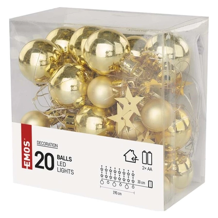 Łańcuch ozdobny: złote mini bombki z gwiadkami LED, EMOS EM-DCGW11