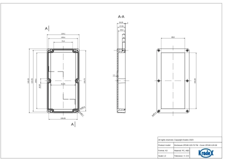 Obudowa hermetyczna ZP240.120.75 jasnoszara ABS