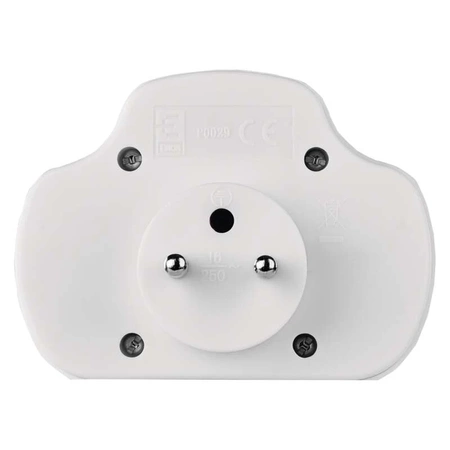 Rozgałęźnik sieciowy 230V, 3 gniazda, 10A, biały, włącznik, EMOS P0029