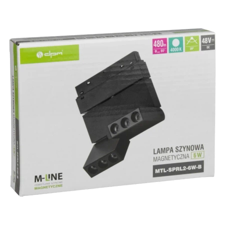 Reflektor szynowy magnetyczny liniowy podwójny regulowany 6W 480lm 4000K czarny M-LINE