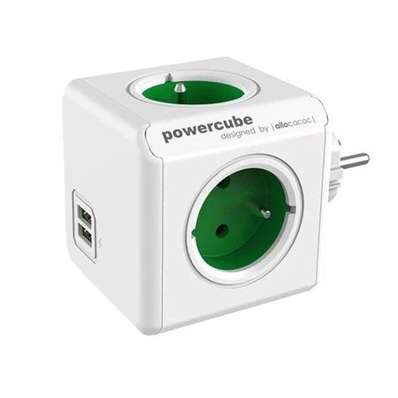 PowerCube Original USB, rozgałęźnik 4 gniazda + 2x USB, zielony