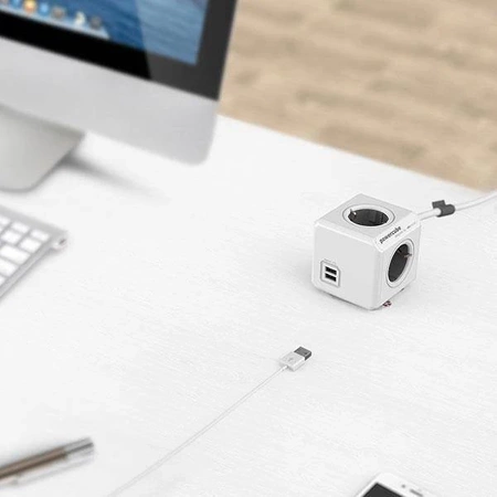Przedłużacz PowerCube Extended USB 1.5m, rozgałęźnik 4 gniazda + 2x USB, czerwony
