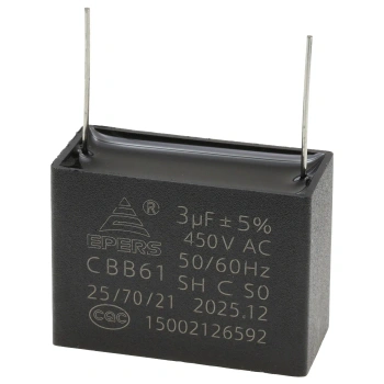 Kondensator rozruchowy do silnika 3µF 450VAC, CBB61, do druku, 38 × 17 × 28 mm, EPERS