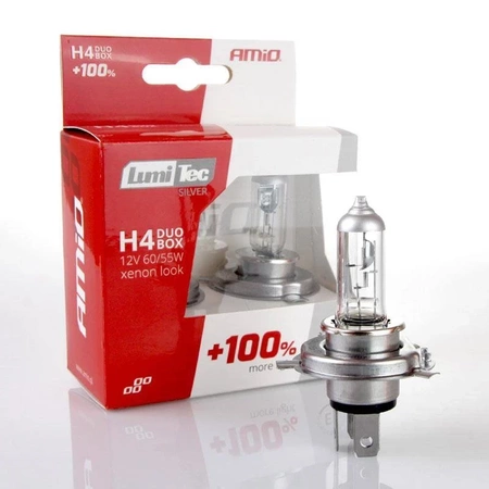 Żarówka samochodowa halogenowa H4 12V 60/55W LumiTec SILVER +100%, 2 szt AMIO-01402