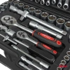 Zestaw 61 narzędzi: klucze płasko-oczkowe 8-19 mm, nasadki 1/4" i 1/2", grzechotki, w walizce - AMiO 05017