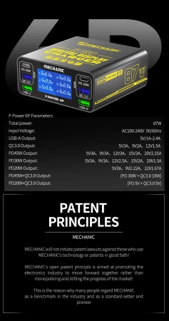 Inteligenta stacja ładowania 87W QC3.0 F-POWER 6P Mechanic