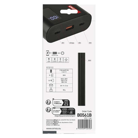 Powerbank, 27000 mAh, 100 W, szybkie ładowanie PD, czarny, EMOS B0561