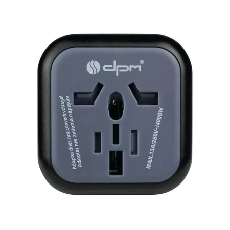 Adapter podrozny na wtyk europejski, gniazdo uniwersalne, 250 V 10 A, czarno-szary, DPM PF01EU-B