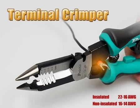 Szczypce wielofunkcyjne: (obcinaczki, ściągacz izol., Zaciskarka) CP-420 Proskit