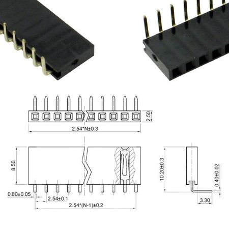 Gniazdo jednorzędowe 40pin, r2.54, kątowe