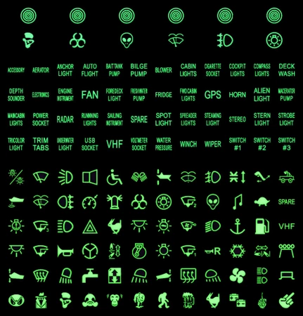 Naklejki fluorescencyjne z piktogramami na przełączniki, zestaw 132 sztuk
