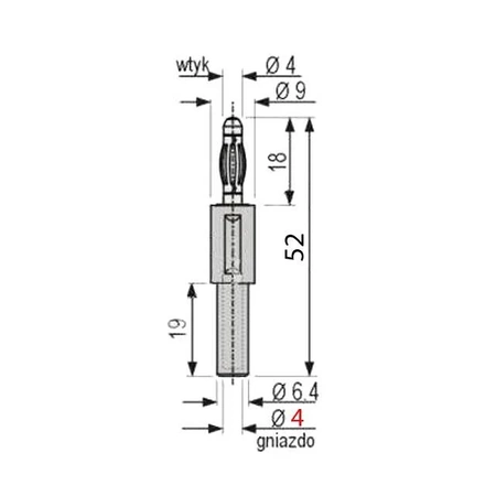 Adapter - gniazdo bezpieczne 4mm / wtyk 4mm czerwony
