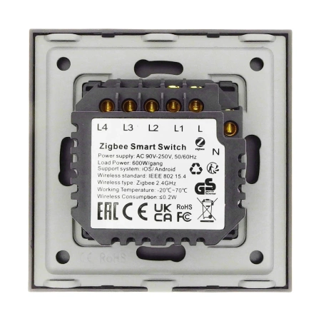 Włącznik poczwórny Smart 600W ZigBee - dotykowy szklany panel czarny - podtynkowy - TAWOIA Smart Home