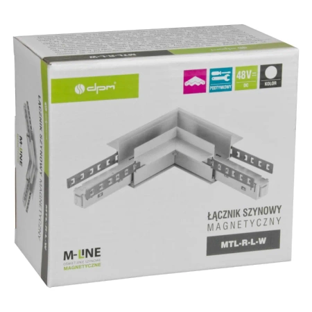 Łącznik kątowy do szyny magnetycznej poziomy podtynkowy biały M-LINE