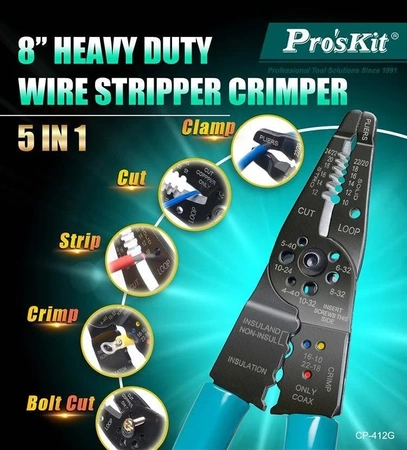 Narzędzie uniwersalne (obcinaczki, ściągacz izol., Zaciskarka) CP-412G Proskit