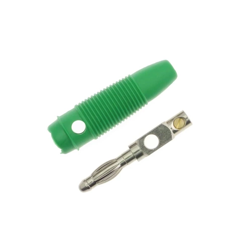 Wtyk izolowany 4mm lamelkowy z otworem 4mm, przykręcany, zielony