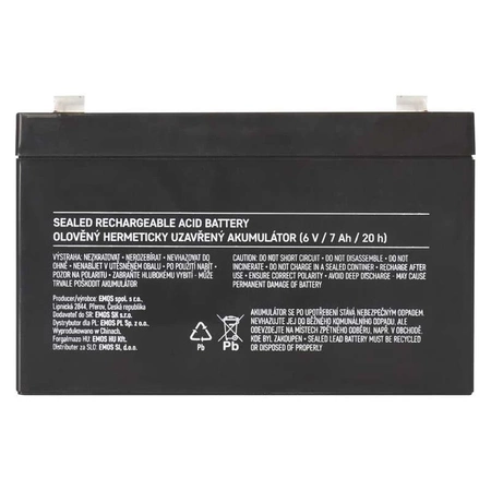 Akumulator AGM bezobsługowy, 6 V, 7 Ah, 151 × 34 × 94 mm, 1,2 kg, EMOS B9659