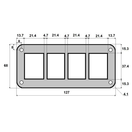 Ramka aluminiowa na 4 przełączniki klawiszowe, czarna, 68 × 127 mm