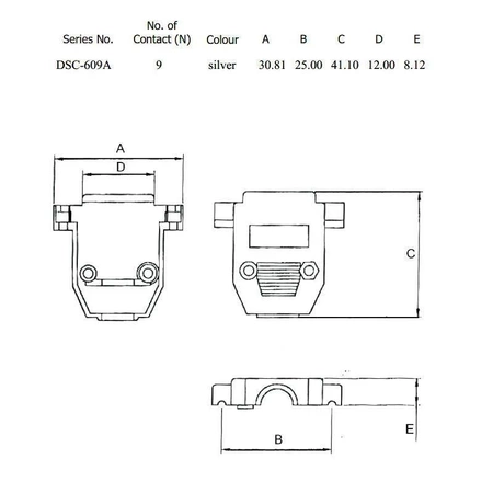 Obudowa DB9 metalizowana, aretowane wkręty, DSC-609A