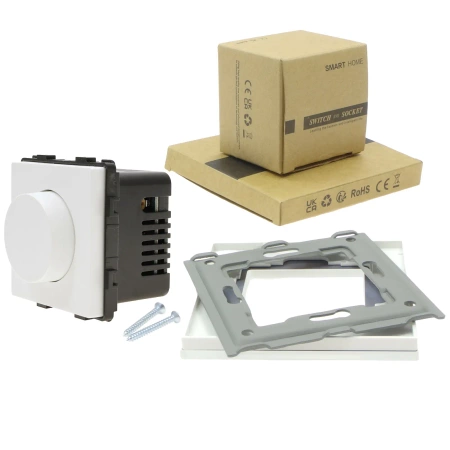 Ściemniacz dimmer 500W, 80W dla LED - szklana ramka - biały - Tawoia Glass