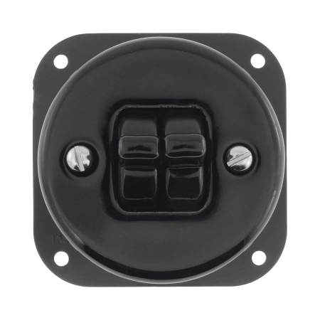 Włącznik światła schodowy podwójny kołyskowy ceramiczny, okrągły z ramką, podtynkowy czarny Ceramic Loft