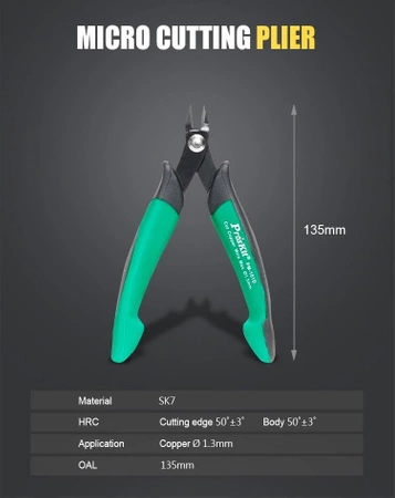 Szczypce cążki tnące boczne precyzyjne, Cu 1.3mm, 135mm, Proskit PM-101D
