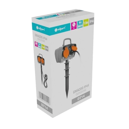 Słupek ogrodowy elektryczny z 2 gniazdami z uziemieniem, 16A (3680W), 1.5m, 3G1.5mm2