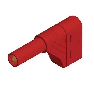 Wtyk bezpieczny 4mm przykręcany kątowy 24A, czerwony