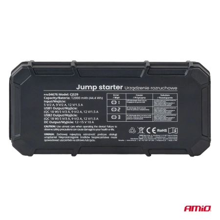 Jump Starter PRO 12V 12AH 1000A 3w1 Starter/Latarka Led/Powerbank AMIO 04676
