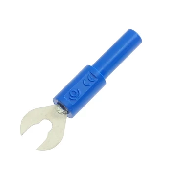 Widełki kablowe rozwarcie 6.3/4.3mm, z gniazdem 4mm, niebieski
