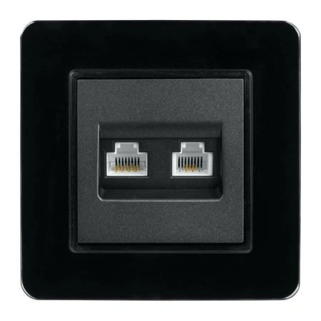 Gniazdo komputerowo-telefoniczne RJ45 i RJ11, kwadratowe, czarne, podtynkowe, moduł bez ramki, QUAD