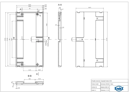 Obudowa modułowa na szynę DIN ZD1010J, 89,8 × 177,8 × 65,2 mm, ABS, szara, Kradex
