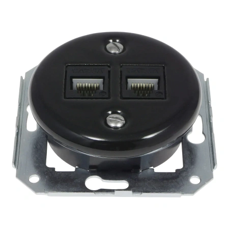 Gniazdo Ethernet Cat6 x2 ceramiczne czarne okrągłe Ceramic Loft