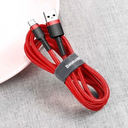 Kabel USB-A do USB-C 3m, szybkie ładowanie QC3.0 2A, nylonowy oplot, czerwony, Baseus